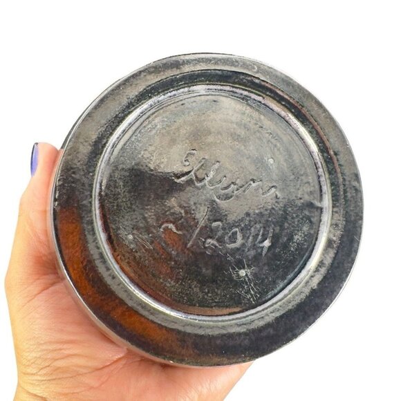 2014 Hand Made Studio Pottery Stoneware Black Shiny Glaze Ceramic Bowl Planter - Picture 15 of 16